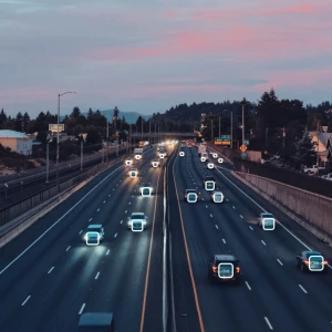 Freeway traffic being monitored by a camera powered by VAISense artificial intelligence.