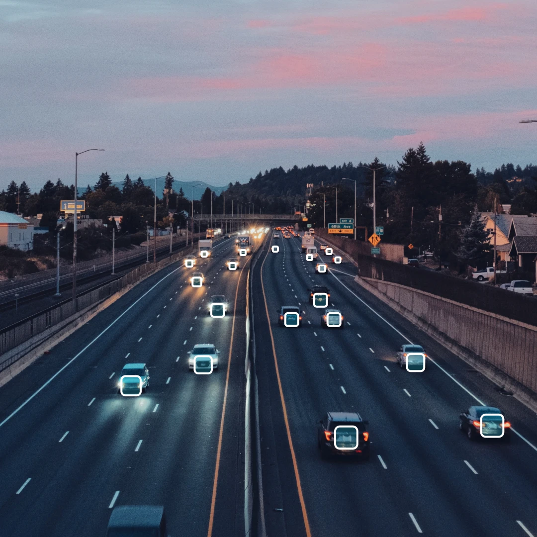 Freeway traffic being monitored by a camera powered by VAISense artificial intelligence.