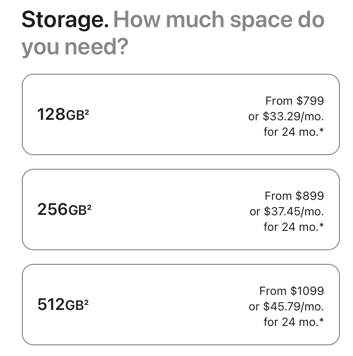 iPhone capacity options