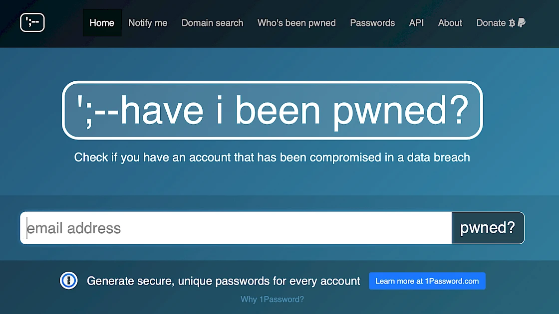 screenshot of Have I Been Pwned website