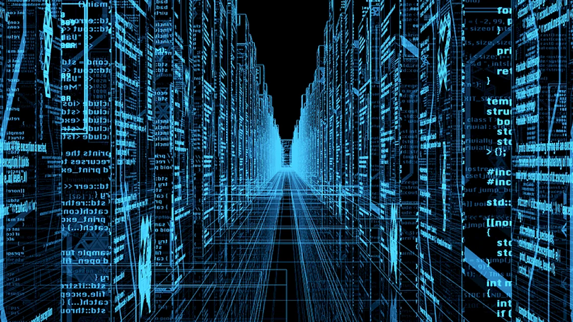 Amber cloud in blue light graphics visualizing data