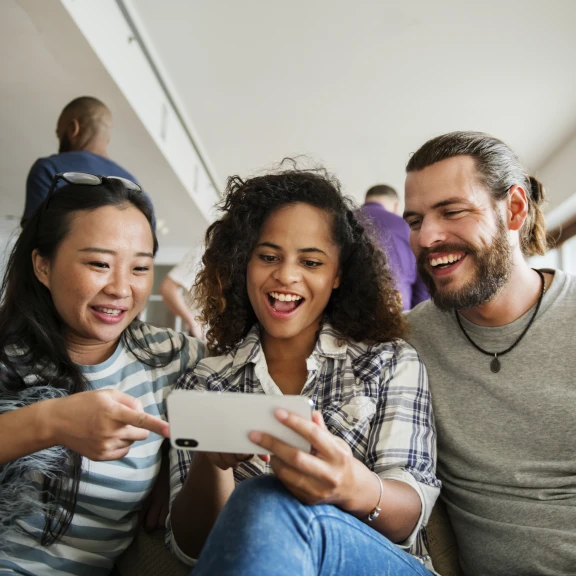 Friends viewing content streamed from an AmberPRO device.