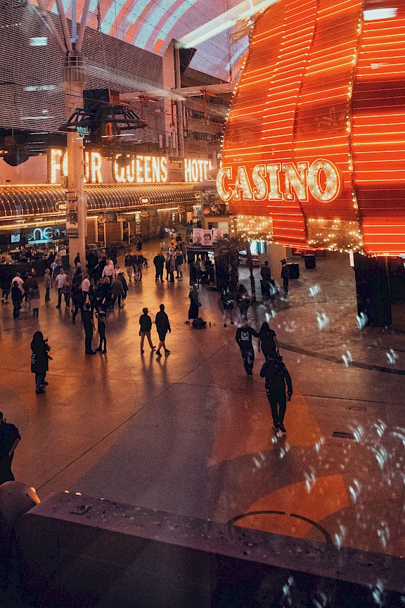 A crowded entrance to a casino